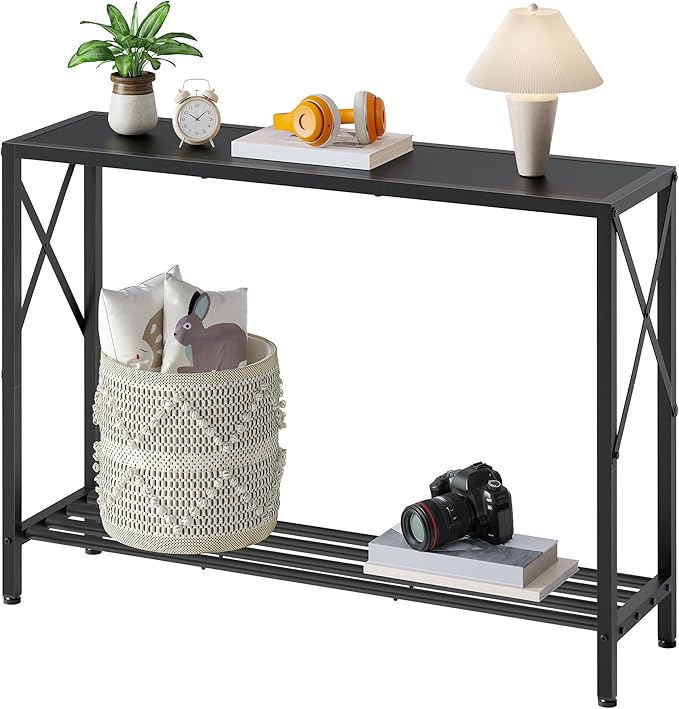 Tajsoon Console Table, 2-Tier Entryway Table, 41.8”L Narrow Sofa Tables with Shelves, Behind The Couch, for Entrance, Hallway, Living Room, Foyer, Corridor, Office, Black