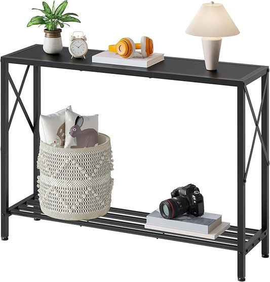 Tajsoon Console Table, 2-Tier Entryway Table, 41.8”L Narrow Sofa Tables with Shelves, Behind The Couch, for Entrance, Hallway, Living Room, Foyer, Corridor, Office, Black