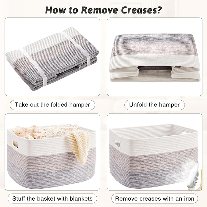 Blanket Basket,Rectangle Woven Baskets for Storage,65L Laundry Basket for Decorative Nursery Blanket,Toys,Dirty Clothes and Magazine in Shelves,Baby Room,and Living Room