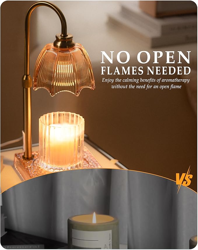 Candle Warmer Lamp with Timer, Dimmer & Adjustable Height, 20MM Crystal Base, 2 Blubs, Fit Jar Scented Candles, Safe Aromatherapy Light for Sleep, Work, Yoga, Bedroom, Office, Gift for Women