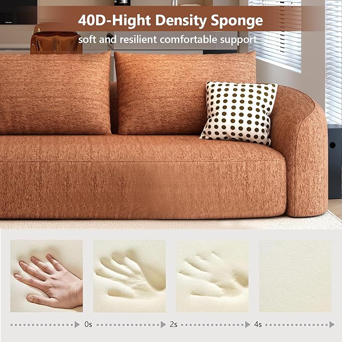 138.6" Modular Sectional Couches Luxury Modern Curved Back U-Shape Sofa Set with Ottoman,Minimalist Comfy Boneless Cloud Couch for Living Room Apartment,(Left Facing Chaise,Orange)