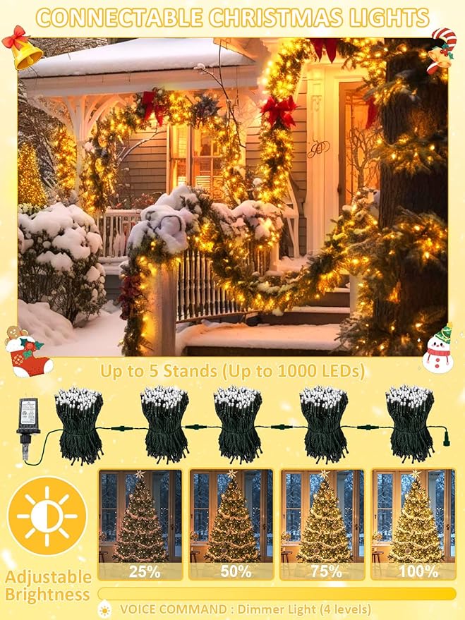 2025 New Christmas String Lights with Voice Control Outdoor/Indoor, 200 LED 75.8FT Extendable Christmas Lights Green Wire, 12 Modes & Timer, Waterproof Fairy Lights for Xmas Party Garden (Warm White)