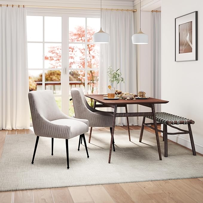 Velvet Dining Chairs Set of 2,Gray Upholstered Living Room Chairs with Black Metal Legs, Modern Tufted Accent Chairs for Living Room, Study Room, Kitchen