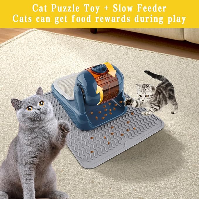 Cat Puzzle Feeder,Adjustable Difficulty Interactive Cat Food Treat Dispenser,Slow Feeder Dog Bowl Stimulate Brain Training Pet Treat Puzzle Toys with Anti-Slip Mat for Dog Small Animals (Blue)