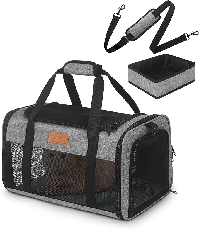PETUX TSA Approved Pet Carrier in Cabin, 17"x11"x9.5" Cat Travel Carrier with Litter Box for Small Cats up to 12 lb, Portable Breathable Airline Approved Cat Carriers for Travel and Vet Visit, Grey