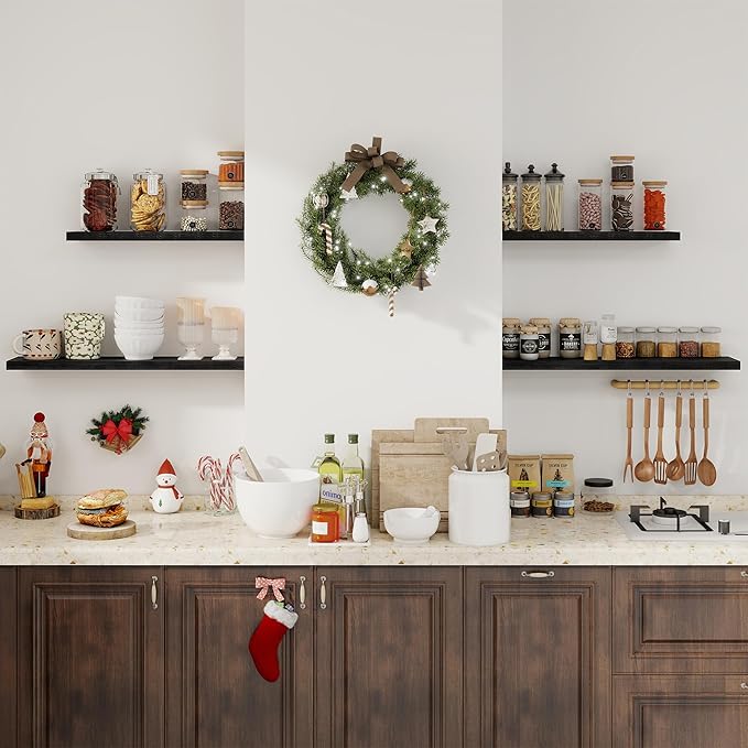 Fun Memories Floating Shelves for Wall, 40 Inch Floating Shelves for Home Decor, Wall Mounted Rustic Wood Shelves, Bathroom, Hanging Deep Shelf for Bedroom, Living Room, Kitchen (Black, Set of 2)