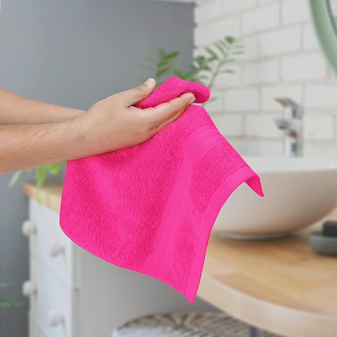 BOUTIQUO Ultra Soft Cotton 6 -Piece Hand Towel Set 16x24 Inch, Ideal for use in Bathroom, Kitchen, Gym, Spa & General Cleaning, Compact & Lightweight Multi Purpose Hand Towels - Hot Pink