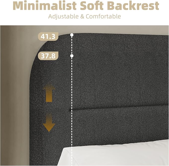 HOMBCK Bed Frame Queen Size, Boucle Upholstered Platform Queen Bed Frame with Headboard, Soft Headboard with Rounded Corners Design, Wood Slats, No Box Spring Required, Easy Assembly, Black