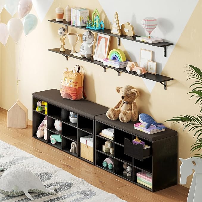 DINZI LVJ Long Wall Shelves, 47.3Inch Wall Mounted Shelves Set of 2, Extra Large Wall Storage Ledges with Sturdy Metal Brackets for Living Room, Bathroom, Bedroom, Kitchen, Espresso