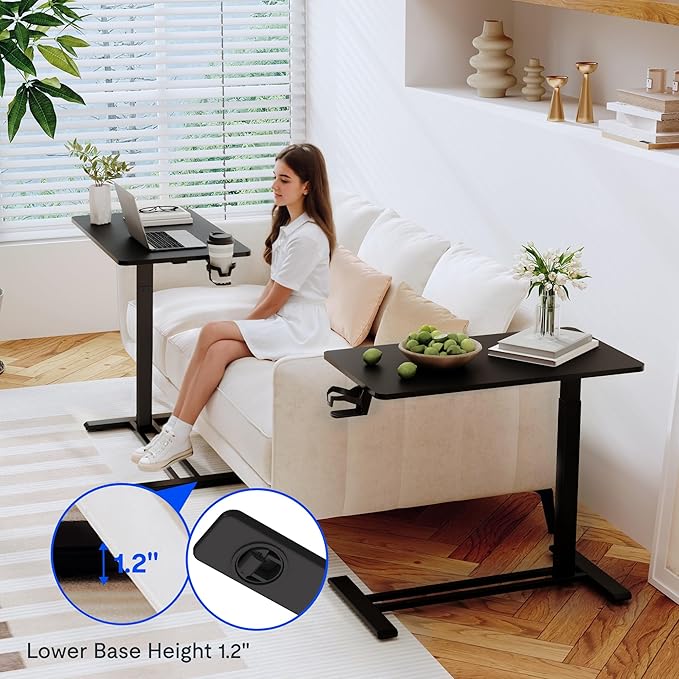 FLEXISPOT Adjustable C Table with Wheels, Mobile Snack Side End Table Sofa Couch Bedside Table Laptop Rolling Cart TV Tray Night Stand Small Space Side Table,(31.5" W x 17.7" D,Black)