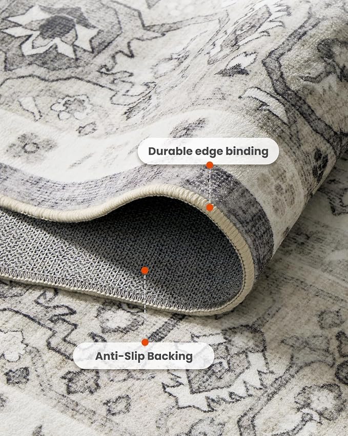 AMADA HOMEFURNISHING 9x12 Area Rug, Washable Low-Profile Large Area Rug with Non-Slip Backing & Durable Edge Binding, Vintage Large Rugs for Living Room, Bedroom