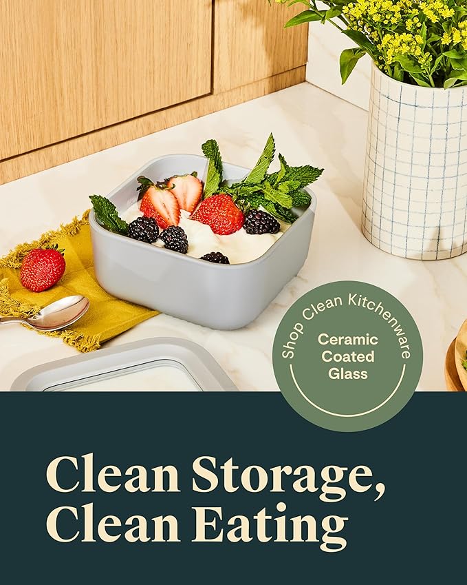 Caraway 6pc Glass Food Storage Set – 4.4 Cup Food Containers (6) - Ceramic Coated - Non Toxic, Non Stick with Lids - Microwave Safe - Navy