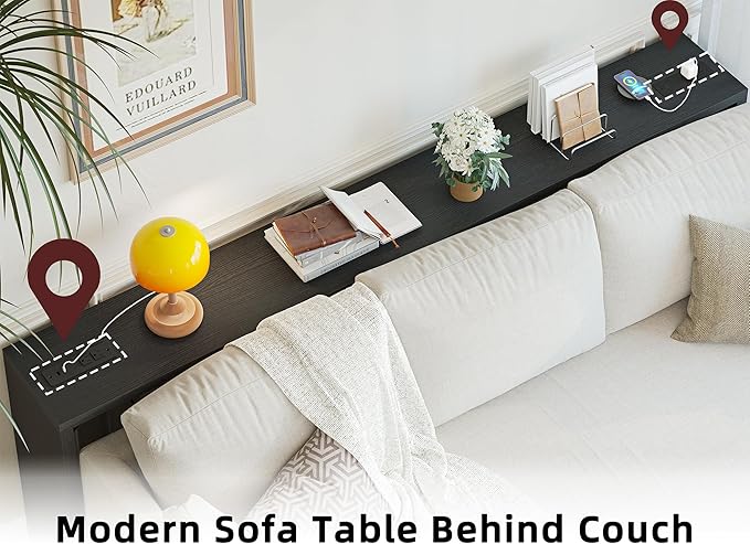TIQLAB Sofa Table, 79''L x 9.1''W (1.2'' Thickness) Long Console Table Behind Couch, Entryway Table with Angled Metal Frame, Industrial Console Table, Black