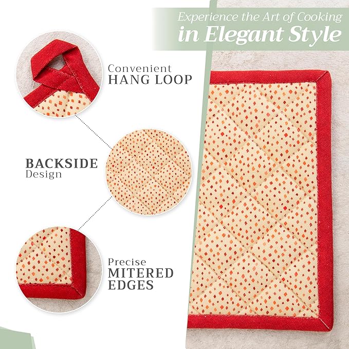 Maison d' Hermine Pot Holders Set 100% Cotton Heat Resistant Potholders 8" x 8" Hot Pads with Loop for Thanksgiving Christmas Decorations BBQ Cooking Baking Handling Hot Pans (Pack of 2, Kalahari)