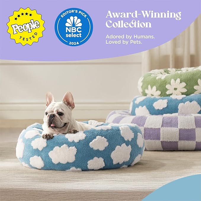Lesure Donut Medium Dog Bed - Round Cat Beds for Indoor Cats Calming Pet Beds, Cute Modern Beds with Jacquard Shaggy Plush & Anti Slip Bottom, 30 Inch, Purple