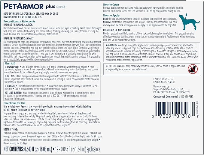 PetArmor Plus Flea and Tick Prevention for Dogs, Medium Dog Flea and Tick Treatment, 12 Doses, Waterproof Topical, Fast Acting (23-44 lbs)