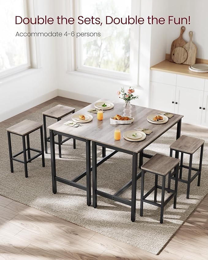 VASAGLE Bar Table and Chairs Set, Rectangular Table with 2 Stools, Dining Pub Set for 2, Space Saving for Kitchen Breakfast, Living Room, Party Room, Greige and Black ULBT015B02