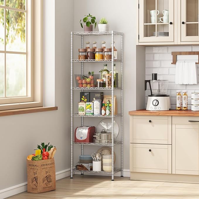 HOMEFORT 6-Shelving Unit, Adjustable Wire Shelving, Metal Wire Shelf Rack Organizer for Kitchen, Pantry, Closet, Bathroom, Laundry, Sliver,21" W x 11" D x 69" H