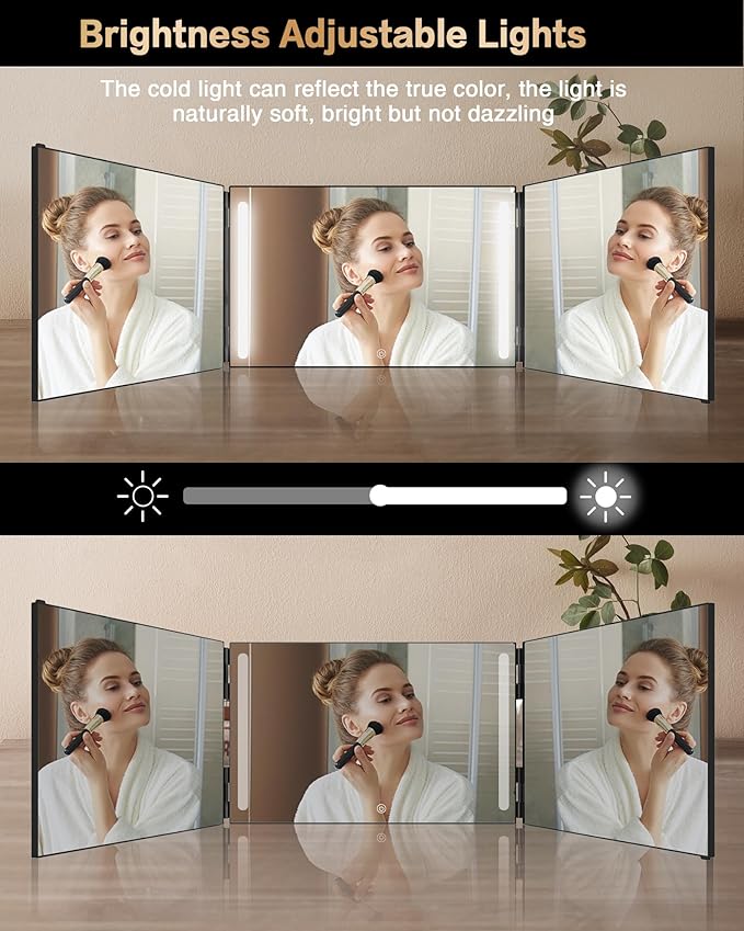 JUSRON 360 Viewing Angle Self Hair Cutting Mirror, Clear Anti-Fog HD Glass, USB Rechargeable, Easy to Use, Height Adjustable, Portable, Good Choice for Gifts