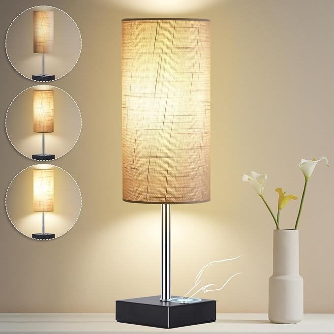 AVV Cordless Table Lamp with Dimmable, Rechargeable 3 Modes Battery Powered Bedside Lamp, Battery Operated Lamps for Night Stand, Touch Lamp for Bedroom, Living Room, Reading Room, 15 Inch Grey