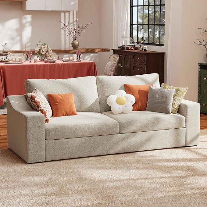 ABCASA 85" W Loveseat Couches for Living Room,Modern Linen Sofa with Removable Cover, Wide Armrest, Solid Wood Frame, Medium Firm Seat Cushion for Bedroom Office Apartment, Easy to Install, Oatmeal