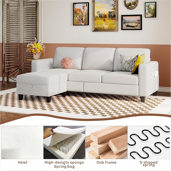 Youmumeub 79''Sectional Couch Couches for Living Room - L-Shaped 4-Seater Deep Sectional Sofa,Removable Covers,Suitable for The Living Room, Apartment or Office-White