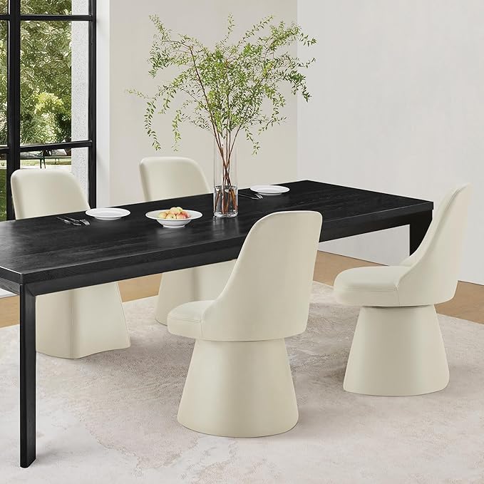 Swivel Dining Chairs Set of 1, Upholstered Mid Century Modern Deskchair with High Back, Faux Leather Kitchen Chairs for Dining Room, Bedroom, Dressing Room, Cream