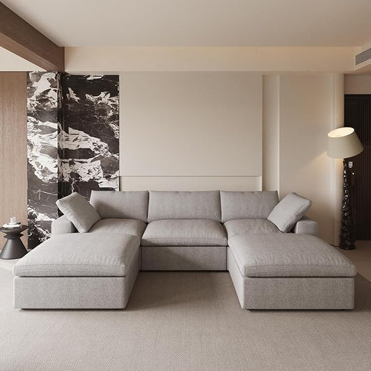 Cloud Modular Sectional Sofa Couch,120.45" U Shaped Convertible Couches with Storage Ottoman for Living Room,Minimalist Deep Sofa Couches,Sofa Covers Washable&Replaceable