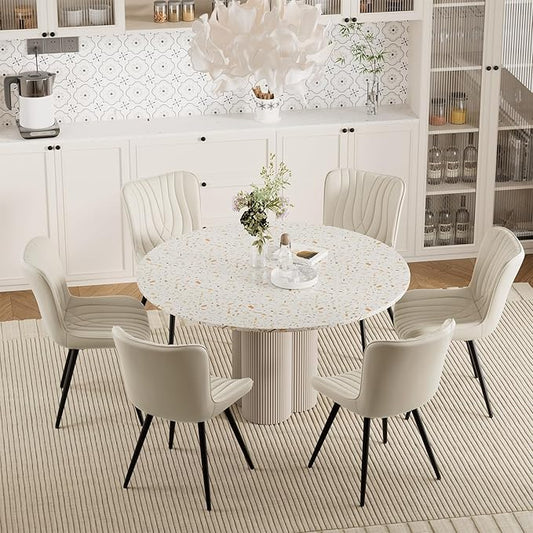 Dining Chair Set of 6 PU Leather Dining Room Chairs Upholstered Comfy Dining Chairs Modern Kitchen Armless Side Chair with Sturdy Metal Legs,Beige