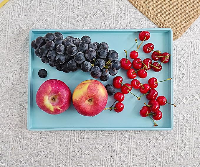 Blue Serving Tray (13.5 x 9.6 inch) for Serving Accessory, Stackable, Multipurpose Tray for Desserts, Spa, Coffee, Drinks, Party, Seasoning, Perfume and Display Use, Vanity & Entertaining.