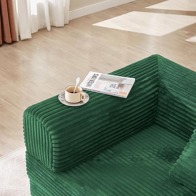 Boneless Couch Sofa Bed Sectional Couches for Living Room,Futon Cloud Couch with Sleeper Sofa,Sofas for Living Room Oversized Corduroy Upholstered (Green)