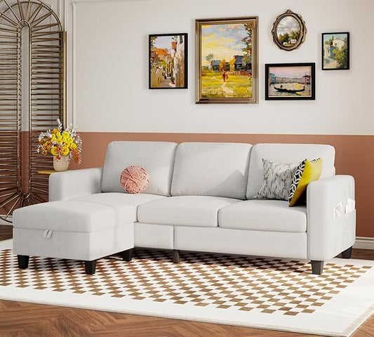 Youmumeub 79''Sectional Couch Couches for Living Room - L-Shaped 4-Seater Deep Sectional Sofa,Removable Covers,Suitable for The Living Room, Apartment or Office-White