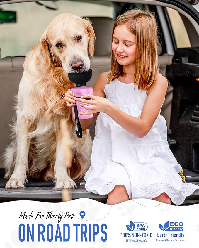 Lesotc Dog Water Bottle, Portable Pet Dispenser with Water Bowl, Leak Proof Pet Travel Squeeze Bottle, Puppy Essentials Dog Stuff Accessories for Outdoor Walking, Hiking, Camping