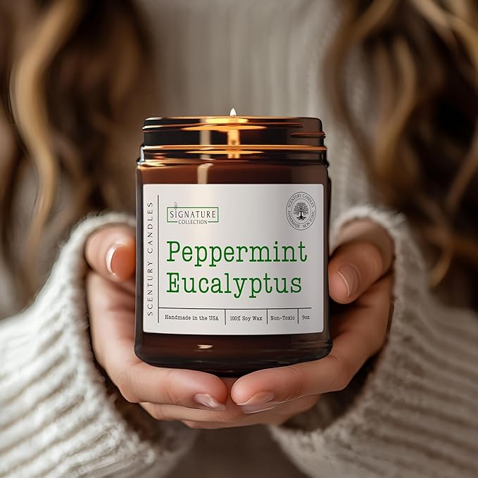 Peppermint Eucalyptus Scented Candle, Many Scents to Choose from, All Natural Non-Toxic Soy Wax, Handmade in The USA(Peppermint Eucalyptus)