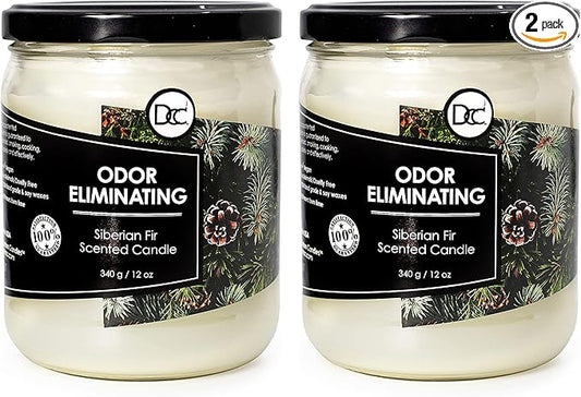 Siberian Fir Two Pack Odor Eliminating Highly Fragranced Candle - Eliminates 95% of Pet, Smoke, Food, and Other Smells Quickly - Up to 80 Hour Burn time - 12 Ounce Premium Soy Blend