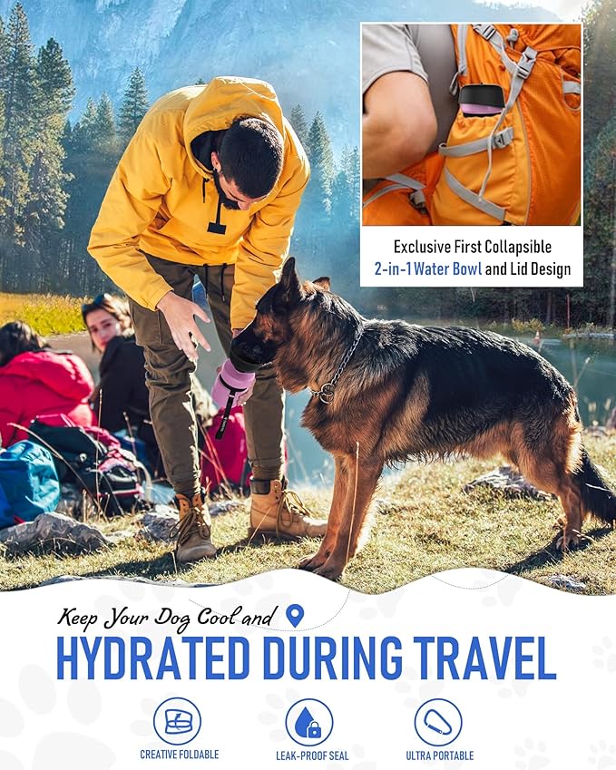 Lesotc Dog Water Bottle, Portable Pet Dispenser with Water Bowl, Leak Proof Pet Travel Squeeze Bottle, Puppy Essentials Dog Stuff Accessories for Outdoor Walking, Hiking, Camping