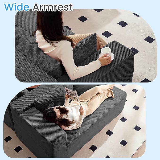 PUREMIND 106" Cloud Sectional Couch for Living Room, Corduroy L Shape Sofa with Deep Seat, Modular Boneless Foam Couch Corner Couches No Assembly Required