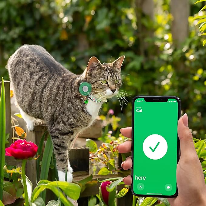 Airtag Cat Collar with Bell - Non Breakaway Soft Pet Collar with Leather Air Tag Holder - Adjustable GPS Anti-Lost Collars for Girl Boy Cats Kitten Puppies, Lightweight and Patterned (Floral Green)
