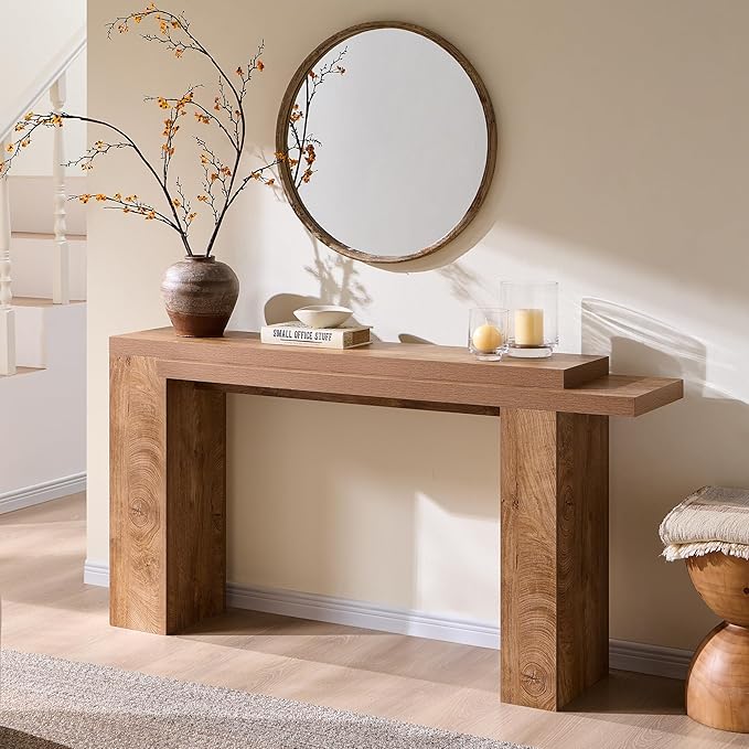 OKD 63 Inch Modern Entryway Console Table, Solid Geometry Accent Sofa Table Behind The Couch, Narrow Console Table for Entryway, Hallway, Living Room, Foyer, Light Tree Knot