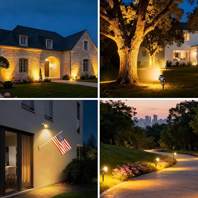 Landscape Spot Lights Outdoor, Dusk to Dawn Outdoor Lighting with IP65 Waterproof, LED Low Voltage SpotLights 3000K/6000K Warm White Uplights for Yard Garden Pathway, 4 Pack