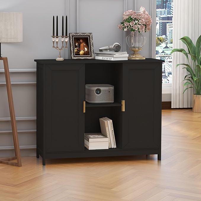 TaoHFE Black Buffet Cabinet,Modern Narrow Sideboard Buffet Cabinet Wooden Side Table with Storage,Black Accent Cabinets for Living Room