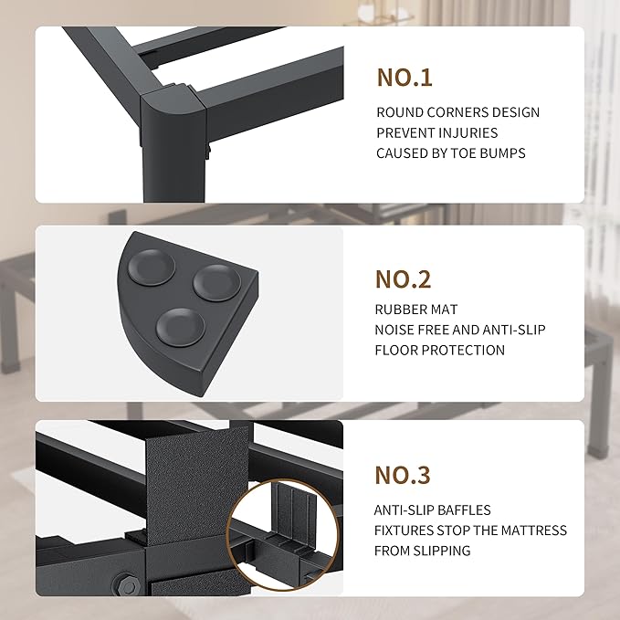 MAF 4 Inch King Metal Platform Bed Frame with Round Corner Legs, 3000 LBS Heavy Duty Steel Slats Support, Noise Free, No Box Spring Needed, Easy Assembly