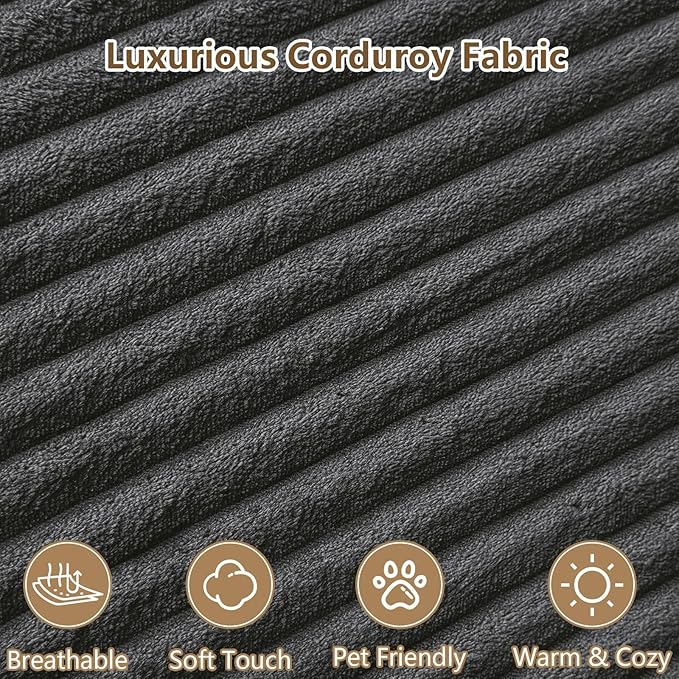 96" U-Shape Cloud Couch, Modern Modular Sectional L-Shape Sofa with Ottoman, Corduroy Upholstered Couches Deep Seat Chaise Longue for Living Room, No Assembly Required(Dark Gray, Left Facing)