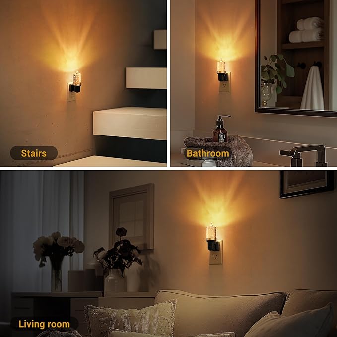 JandCase LED Night Light, Candle Night Lights Plug into Wall Amber, Auto On/Off Light Sensor Nightlight, 0-100LM Brightness Dimmbale Nightlight, for Bathroom Hallway Bedroom Kids Room 2Pack
