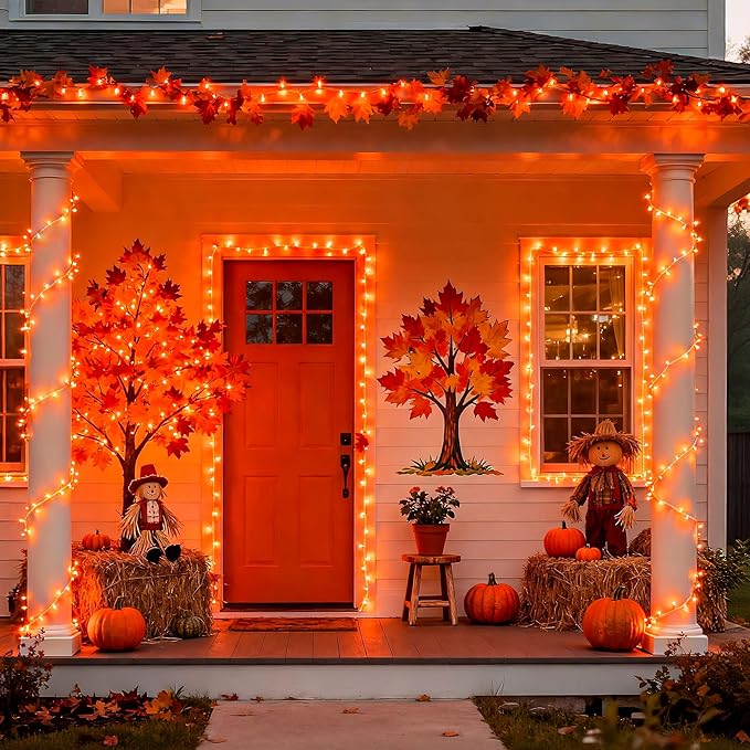JMEXSUSS 66ft 200 LED Christmas String Lights Outdoor Indoor, Connectable Orange String Lights Clear Wire, Fall Light Plug in for Fireplace Tree Garden Patio Thanksgiving Fall Halloween Decor