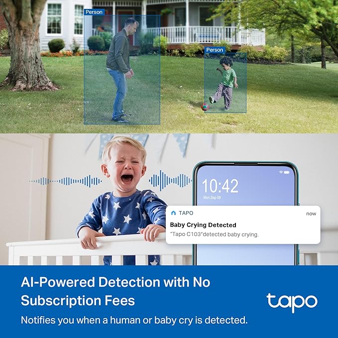 Tapo 2K 3MP Pan/Tilt Indoor/Outdoor Security Camera - Free Person/Baby Cry Detect & Motion Track, 360° Track, Color Night Vision, SD/Cloud Storage, Works w/Alexa & Google Home HybridCam 360