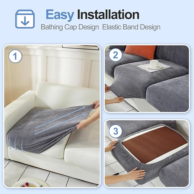 Chenille Sofa Armrest Covers, Soft Stretch Non-Slip Couch Arm Covers for Sofa, Chair or L Shaped Sectional, Furniture Protector (2 Pieces, Dark Grey)