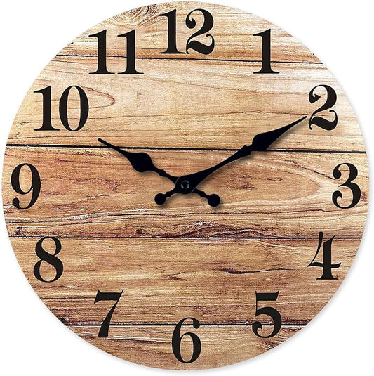 XNM Brown Wood Clock Battery Operated 16 Inch Large Wall Clocks for Living Room Decor Farmhouse Wall Clock Slient(MDF No Solid Wood)