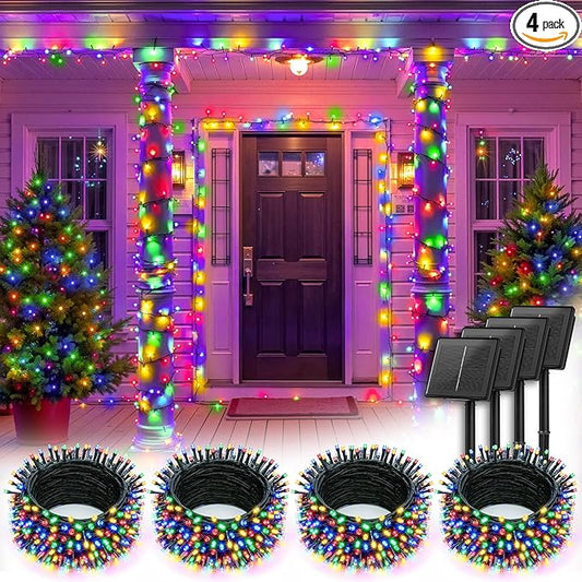Brightown 4 Pack Solar String Lights Outdoor, Total 288Ft 800 LED Twinkle Fairy Lights Waterproof with 8 Modes Auto On/Off for Patio Tree Garden Party Home Wedding Christmas Decorations (Multicolor)