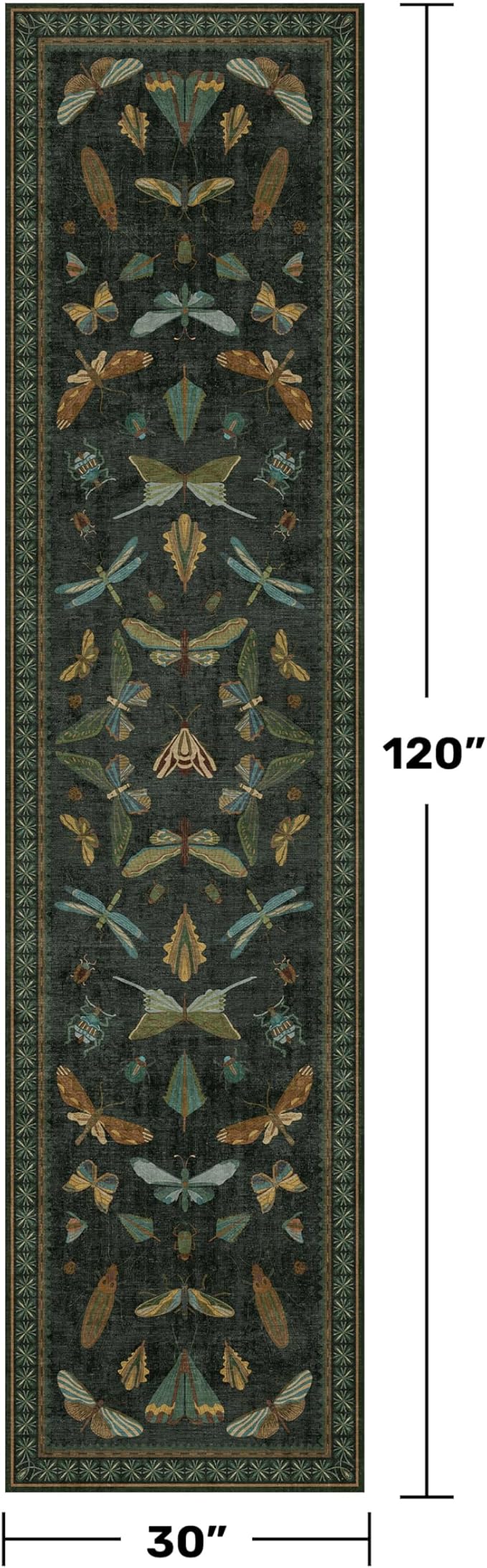 Dark Green 2'6"x10' Long Runner Rugs for Hallway - Boho Wide Washable Non Slip Indoor Entryway Rug, Low Pile Vintage Design - Stain Resistant Carpet